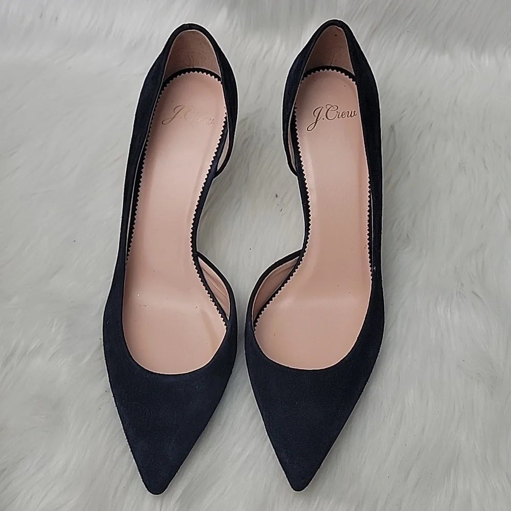 J.CREW Navy Blue Suede d'Orsay Office Party Professional‎ Pointed Toe Heels 8.5